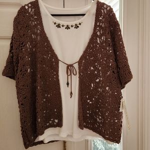 Alfred Dunner Crocheted Cardigan w/ White Tank Top